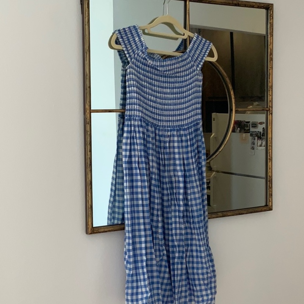 J. Crew blue and white gingham midi dress size S